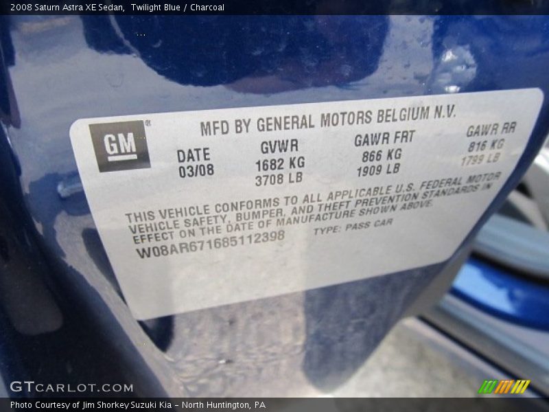 Twilight Blue / Charcoal 2008 Saturn Astra XE Sedan