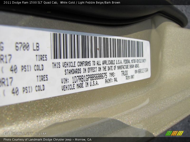 White Gold / Light Pebble Beige/Bark Brown 2011 Dodge Ram 1500 SLT Quad Cab