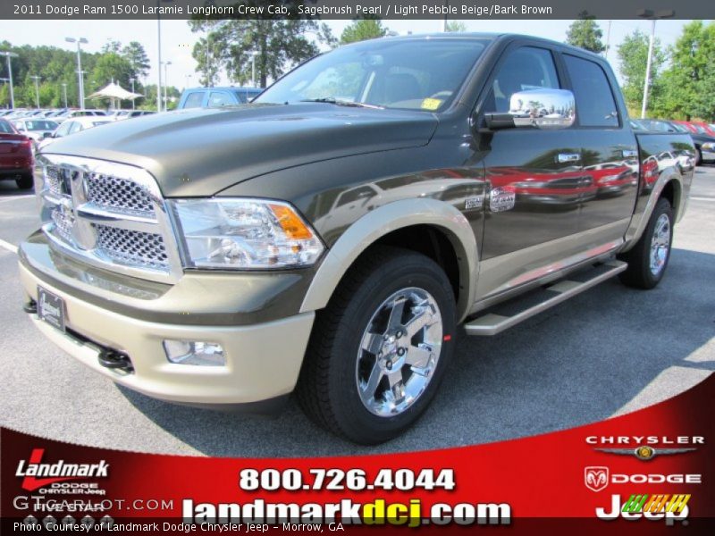 Sagebrush Pearl / Light Pebble Beige/Bark Brown 2011 Dodge Ram 1500 Laramie Longhorn Crew Cab