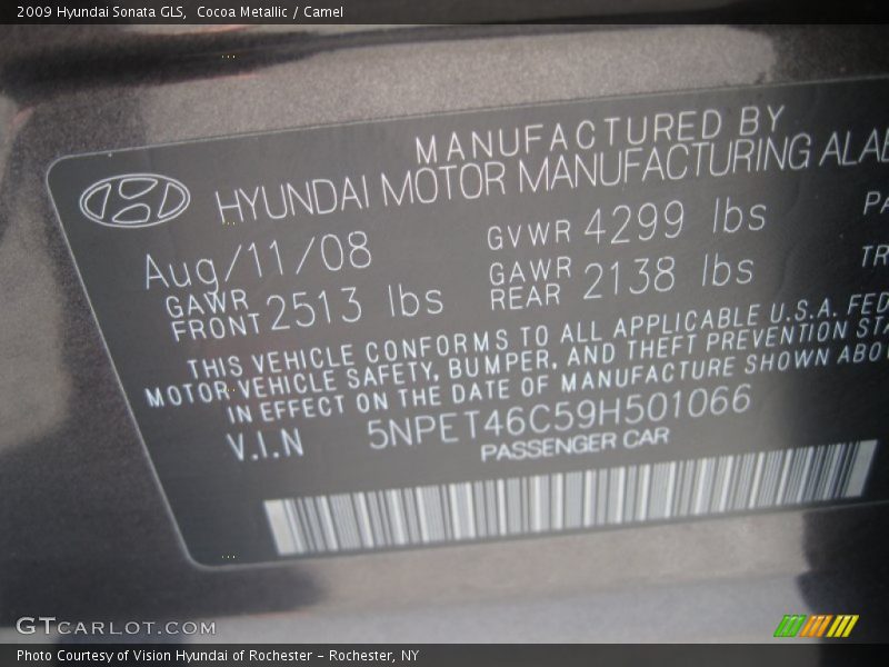 Cocoa Metallic / Camel 2009 Hyundai Sonata GLS