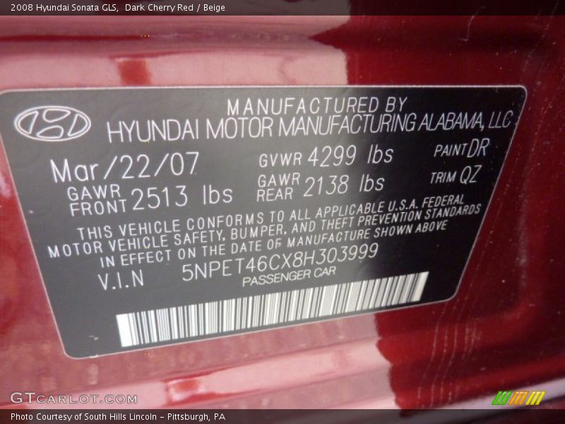 Dark Cherry Red / Beige 2008 Hyundai Sonata GLS