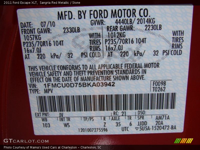 Sangria Red Metallic / Stone 2011 Ford Escape XLT