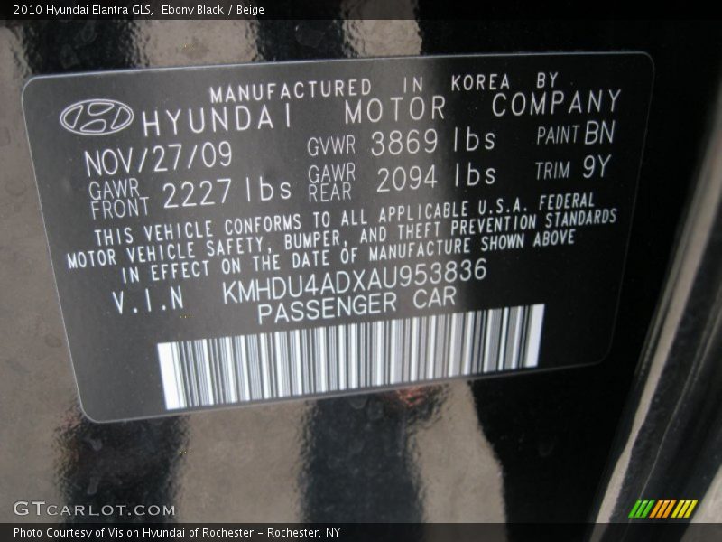 Ebony Black / Beige 2010 Hyundai Elantra GLS