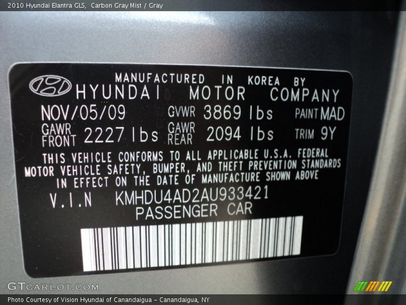 Carbon Gray Mist / Gray 2010 Hyundai Elantra GLS