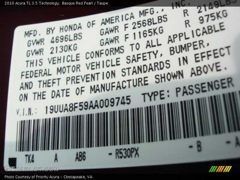 Basque Red Pearl / Taupe 2010 Acura TL 3.5 Technology