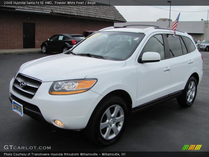 Powder White Pearl / Beige 2008 Hyundai Santa Fe SE 4WD