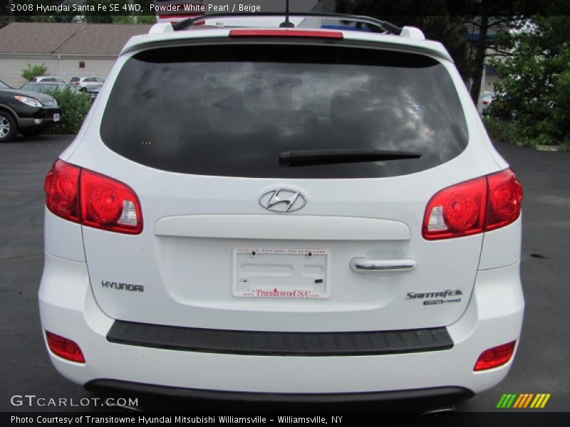 Powder White Pearl / Beige 2008 Hyundai Santa Fe SE 4WD
