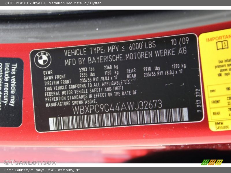 Vermilion Red Metallic / Oyster 2010 BMW X3 xDrive30i