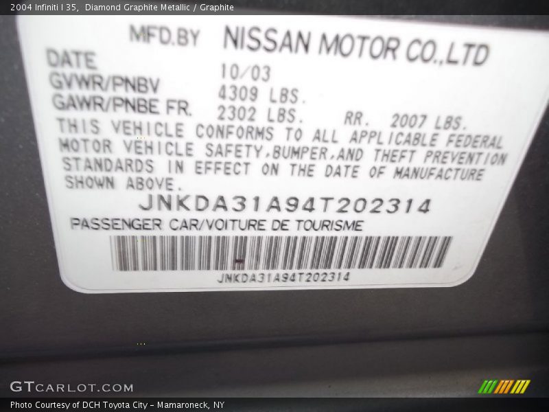 Diamond Graphite Metallic / Graphite 2004 Infiniti I 35