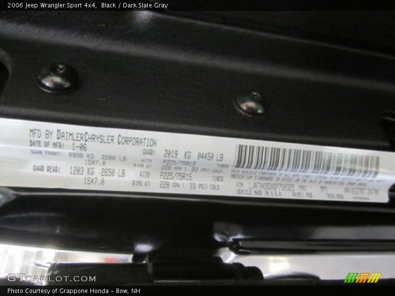 Black / Dark Slate Gray 2006 Jeep Wrangler Sport 4x4