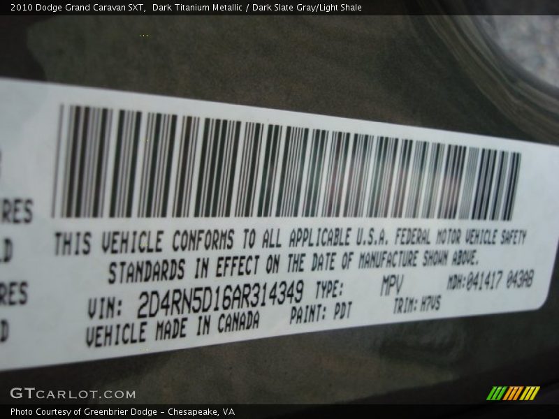Dark Titanium Metallic / Dark Slate Gray/Light Shale 2010 Dodge Grand Caravan SXT