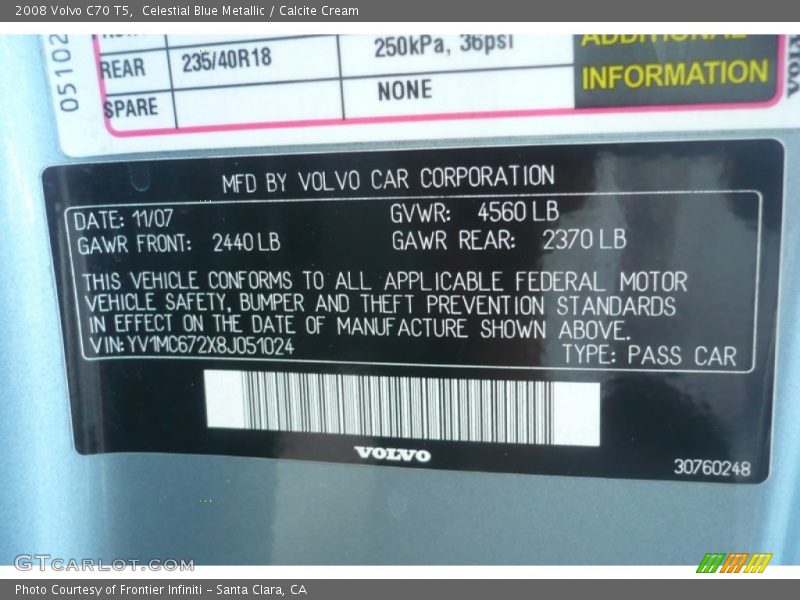 Info Tag of 2008 C70 T5