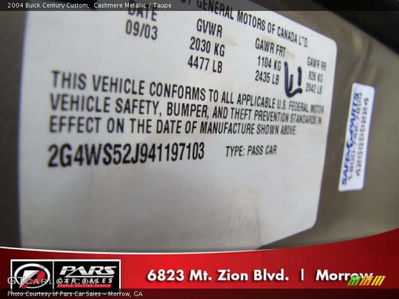 Cashmere Metallic / Taupe 2004 Buick Century Custom