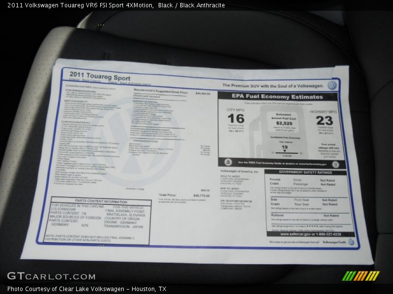  2011 Touareg VR6 FSI Sport 4XMotion Window Sticker