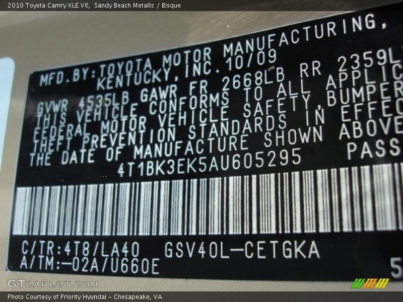 Sandy Beach Metallic / Bisque 2010 Toyota Camry XLE V6