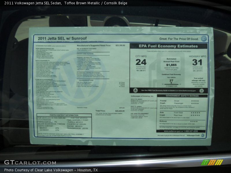 Toffee Brown Metallic / Cornsilk Beige 2011 Volkswagen Jetta SEL Sedan