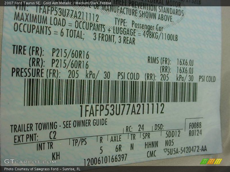 Gold Ash Metallic / Medium/Dark Pebble 2007 Ford Taurus SE