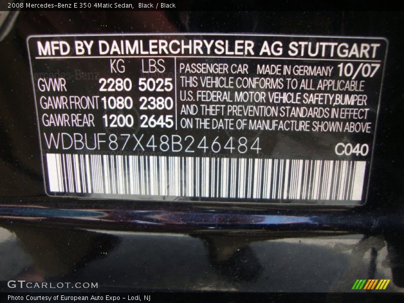 Black / Black 2008 Mercedes-Benz E 350 4Matic Sedan
