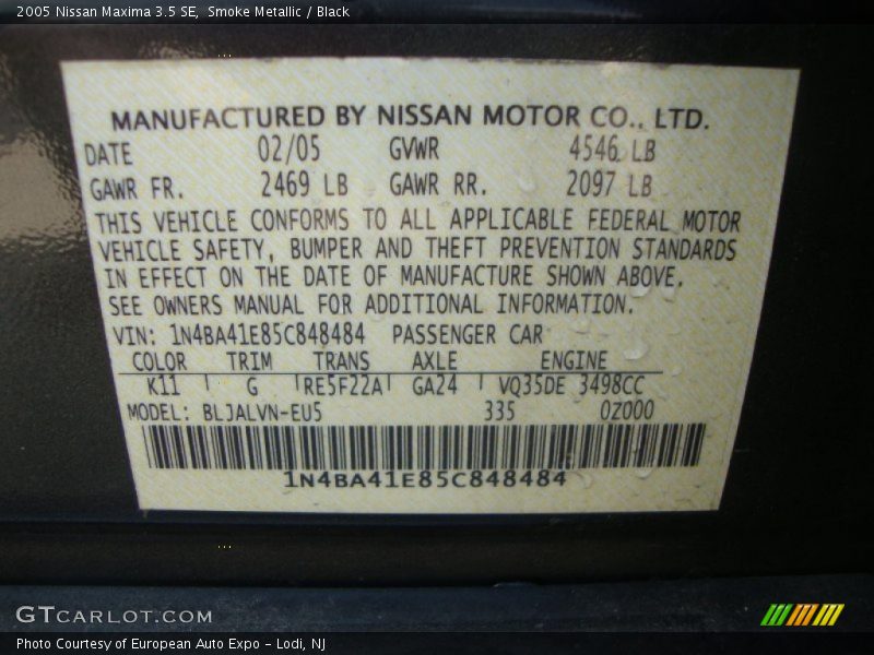 Smoke Metallic / Black 2005 Nissan Maxima 3.5 SE