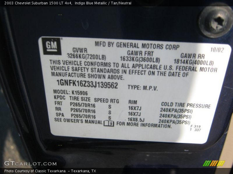 Indigo Blue Metallic / Tan/Neutral 2003 Chevrolet Suburban 1500 LT 4x4