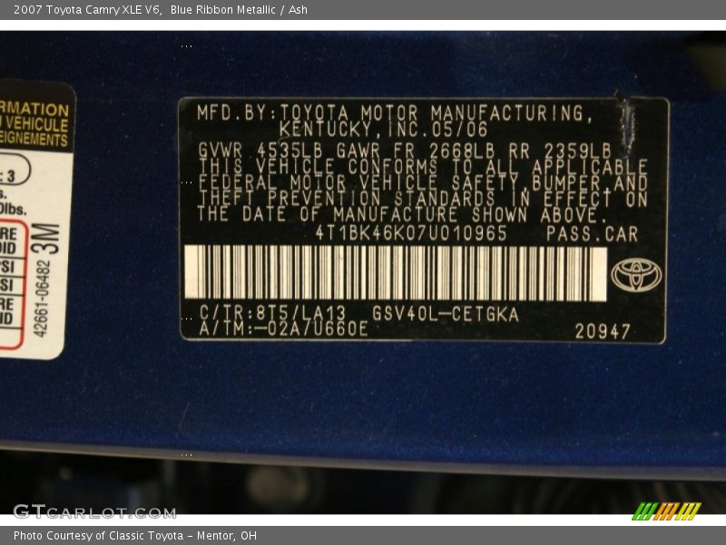 Blue Ribbon Metallic / Ash 2007 Toyota Camry XLE V6