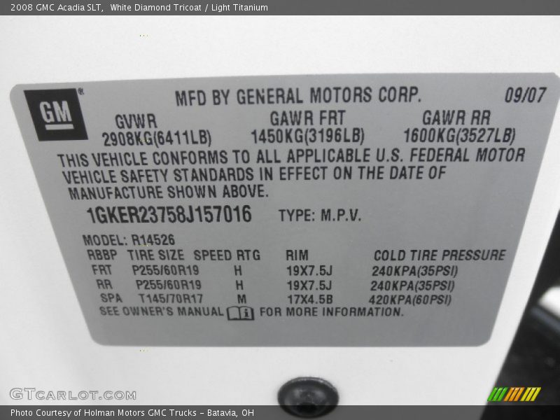 White Diamond Tricoat / Light Titanium 2008 GMC Acadia SLT