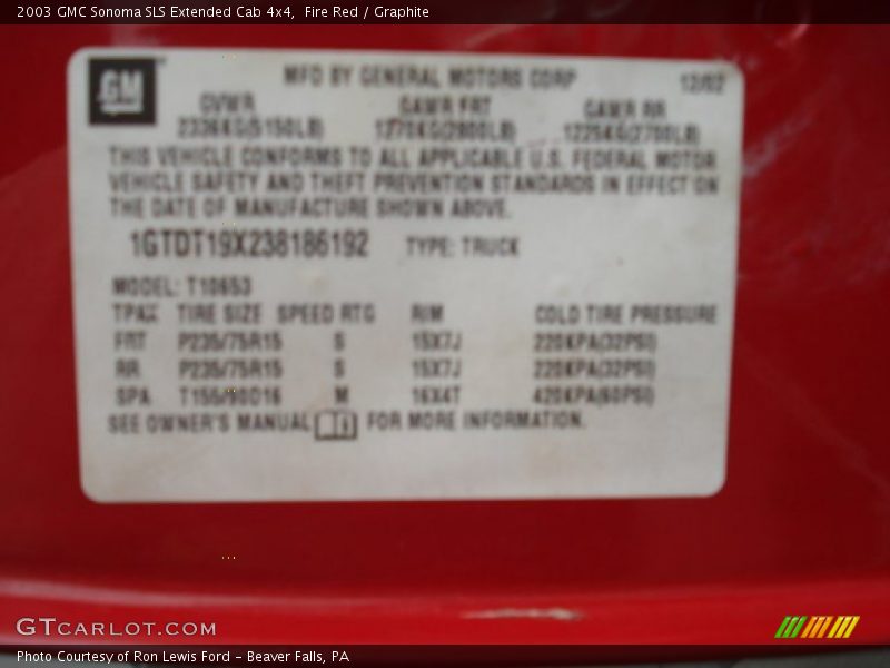Fire Red / Graphite 2003 GMC Sonoma SLS Extended Cab 4x4