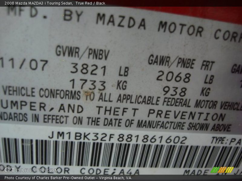 True Red / Black 2008 Mazda MAZDA3 i Touring Sedan