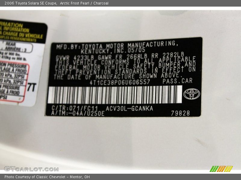 Arctic Frost Pearl / Charcoal 2006 Toyota Solara SE Coupe
