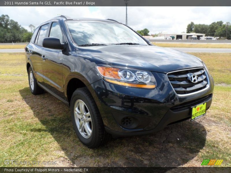 Pacific Blue Pearl / Beige 2011 Hyundai Santa Fe GLS