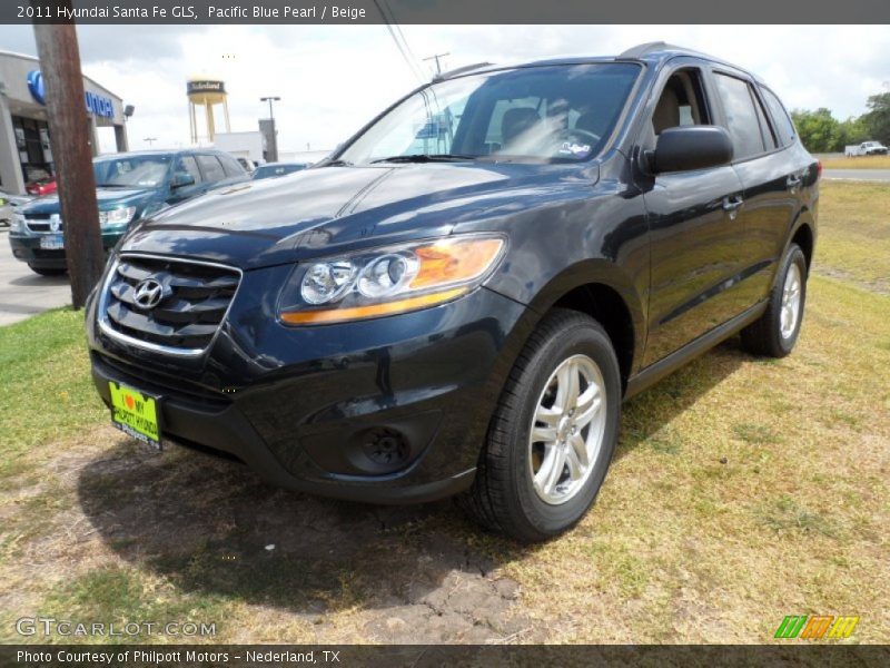 Pacific Blue Pearl / Beige 2011 Hyundai Santa Fe GLS