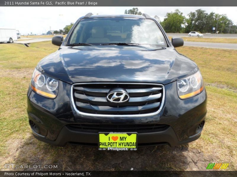 Pacific Blue Pearl / Beige 2011 Hyundai Santa Fe GLS