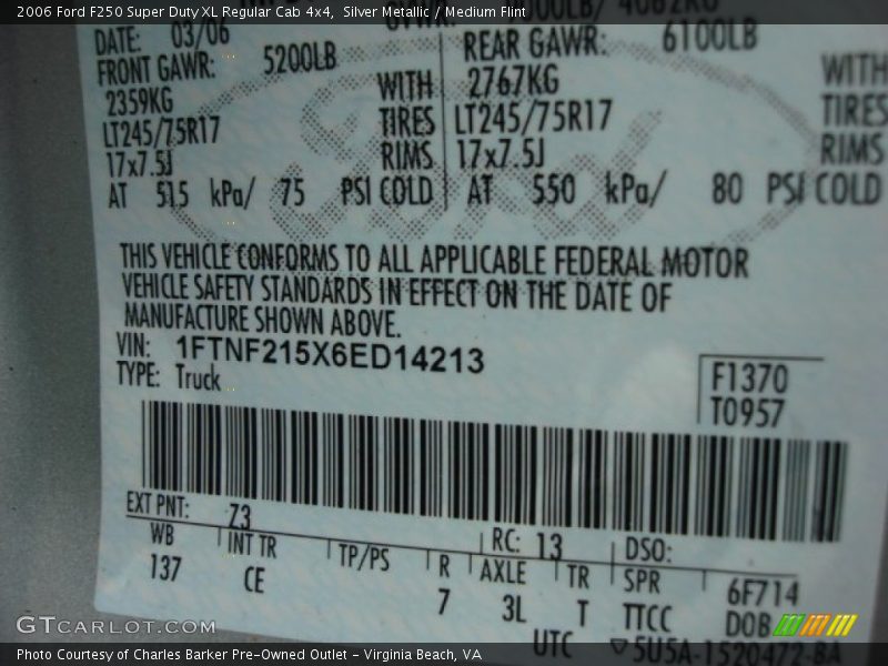 2006 F250 Super Duty XL Regular Cab 4x4 Silver Metallic Color Code Z3