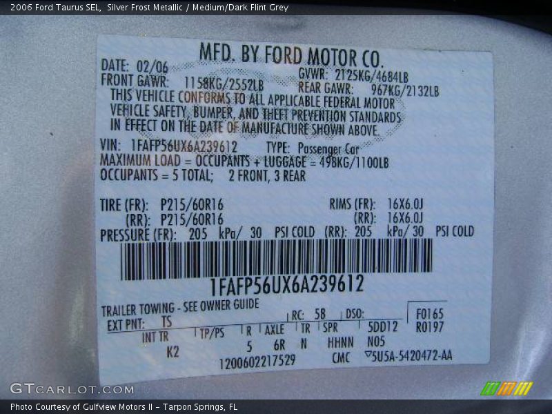 Silver Frost Metallic / Medium/Dark Flint Grey 2006 Ford Taurus SEL