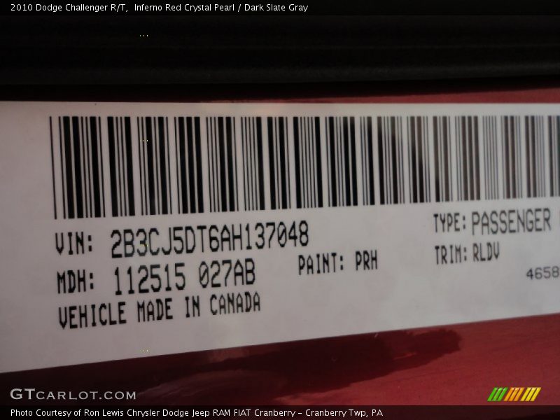 Inferno Red Crystal Pearl / Dark Slate Gray 2010 Dodge Challenger R/T