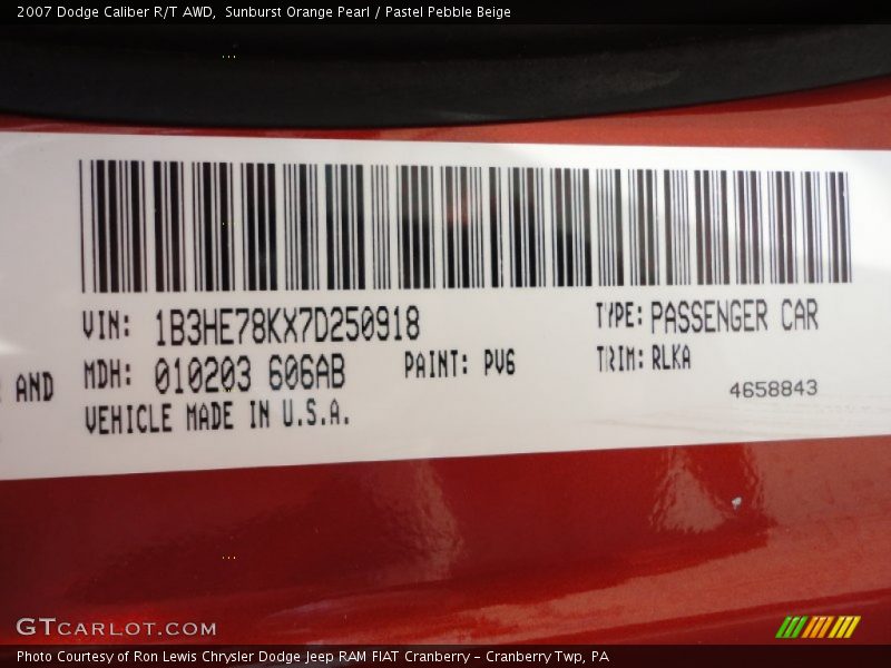 Sunburst Orange Pearl / Pastel Pebble Beige 2007 Dodge Caliber R/T AWD