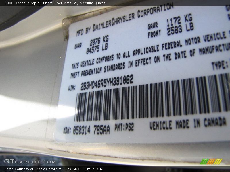 2000 Intrepid  Bright Silver Metallic Color Code PS2