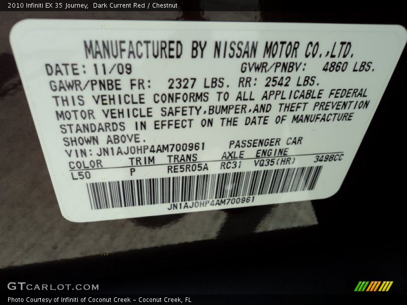 Dark Current Red / Chestnut 2010 Infiniti EX 35 Journey