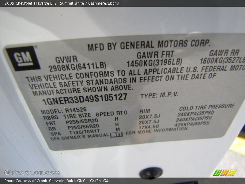 Summit White / Cashmere/Ebony 2009 Chevrolet Traverse LTZ