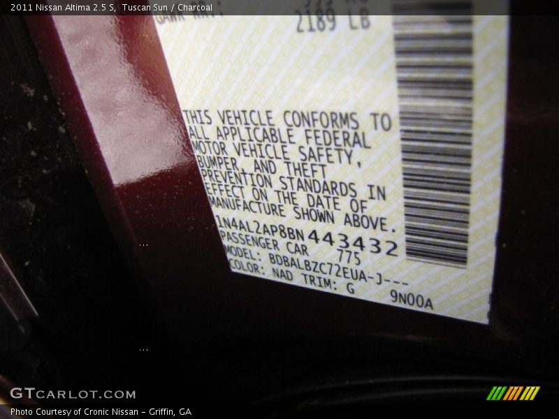 Tuscan Sun / Charcoal 2011 Nissan Altima 2.5 S
