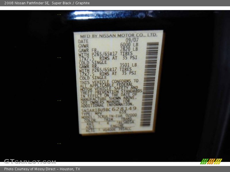 Super Black / Graphite 2008 Nissan Pathfinder SE