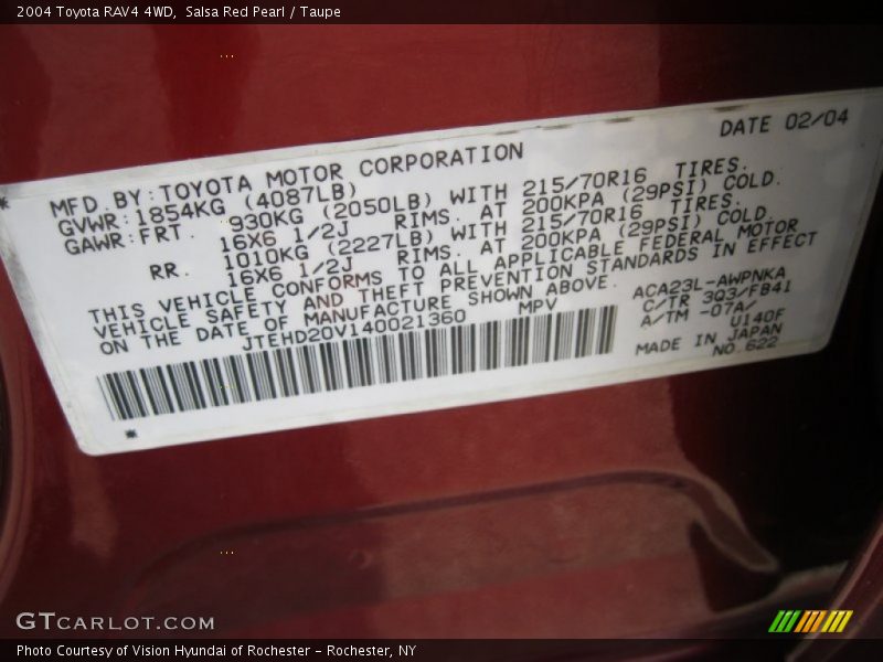 Salsa Red Pearl / Taupe 2004 Toyota RAV4 4WD