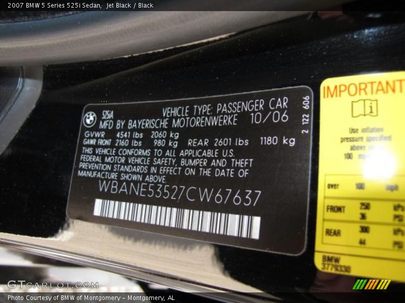 Jet Black / Black 2007 BMW 5 Series 525i Sedan