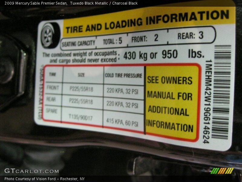 Tuxedo Black Metallic / Charcoal Black 2009 Mercury Sable Premier Sedan