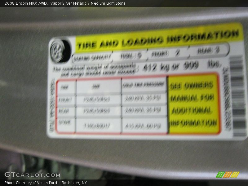 Vapor Silver Metallic / Medium Light Stone 2008 Lincoln MKX AWD