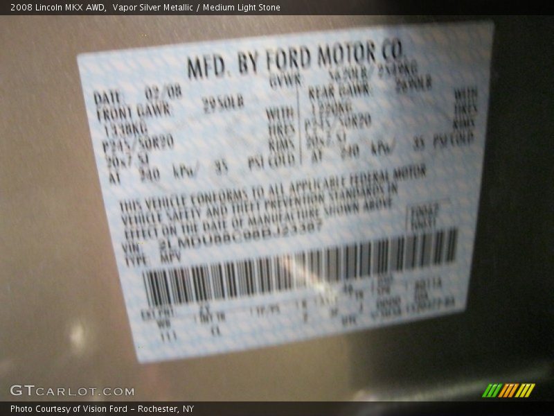 Vapor Silver Metallic / Medium Light Stone 2008 Lincoln MKX AWD