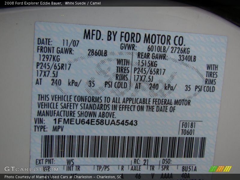 White Suede / Camel 2008 Ford Explorer Eddie Bauer