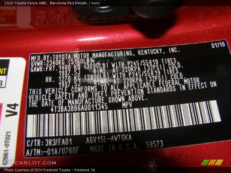 Barcelona Red Metallic / Ivory 2010 Toyota Venza AWD