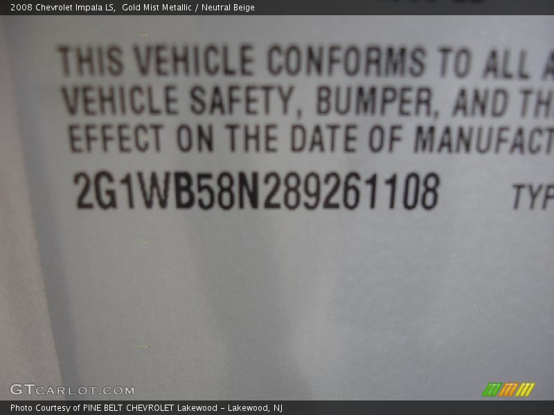 Gold Mist Metallic / Neutral Beige 2008 Chevrolet Impala LS