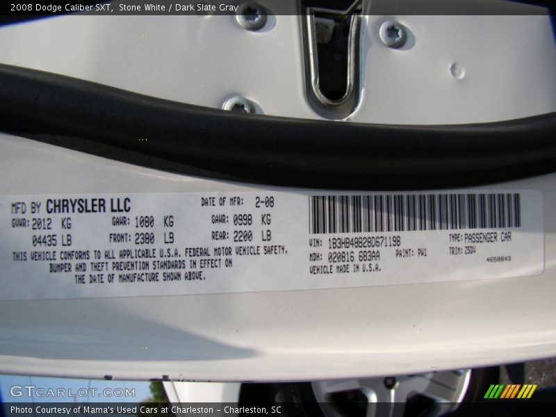 Stone White / Dark Slate Gray 2008 Dodge Caliber SXT